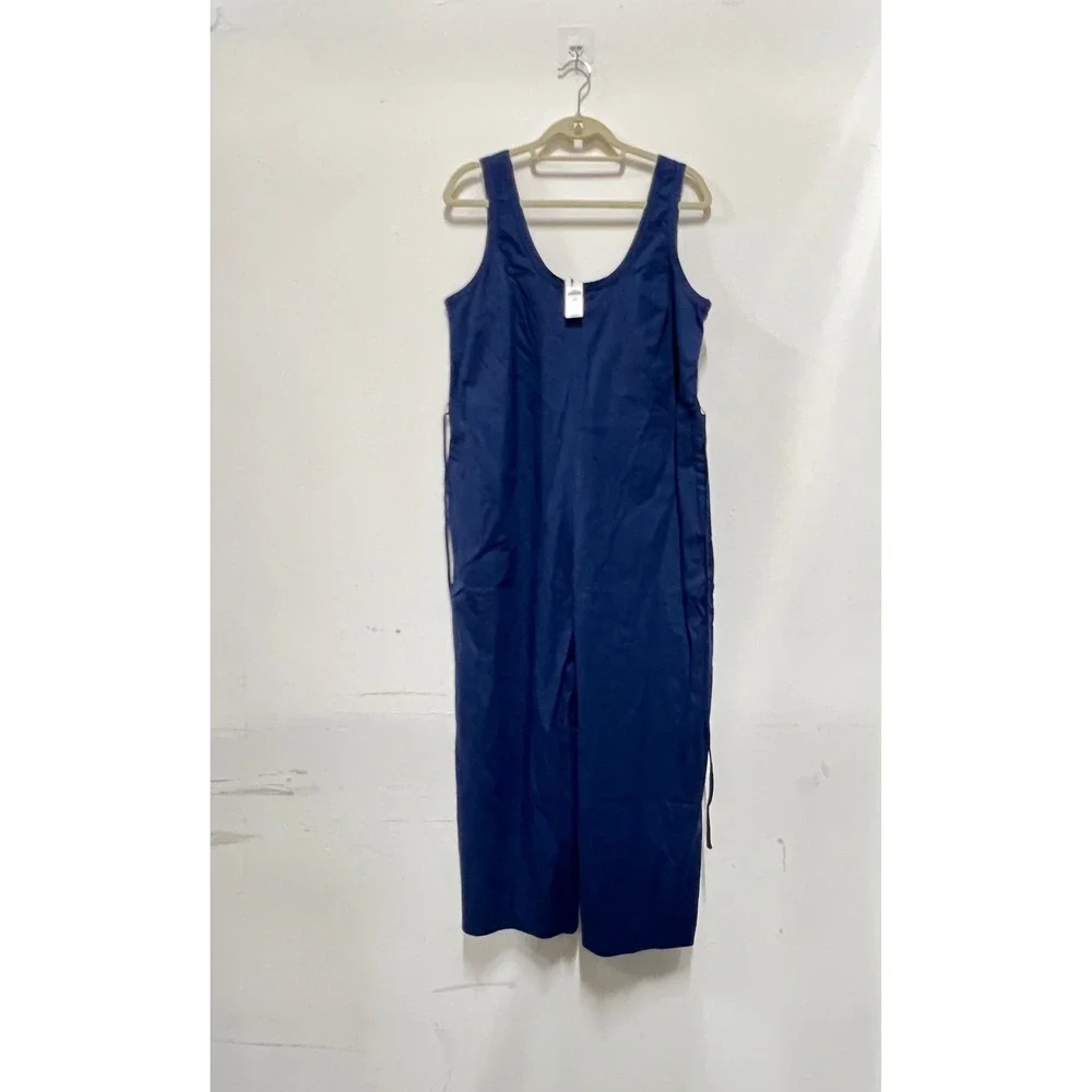 Banana Republic Linen Blend Jumpsuit‎ Petite L Navy Blue Sleeveless Women